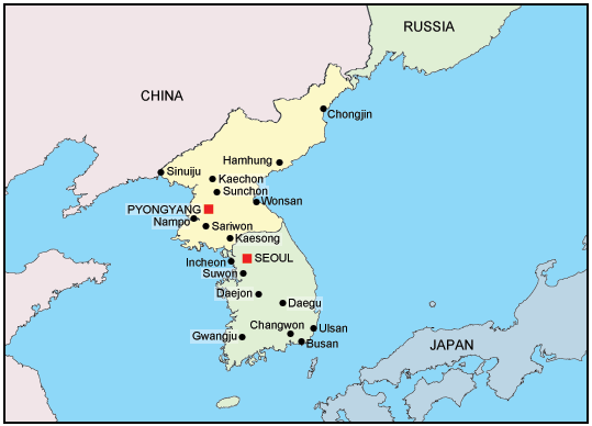 Cities in South Korea Map